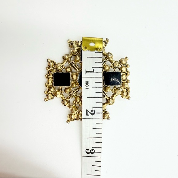 Vintage Gold Tone Onyx Crystal Brooch Art Deco Brooch Pin - Picture 7 of 7